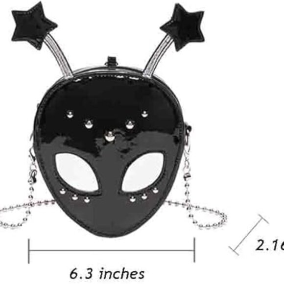 Alien Theme Glossy Crossbody Bag Black - Picture 4 of 8